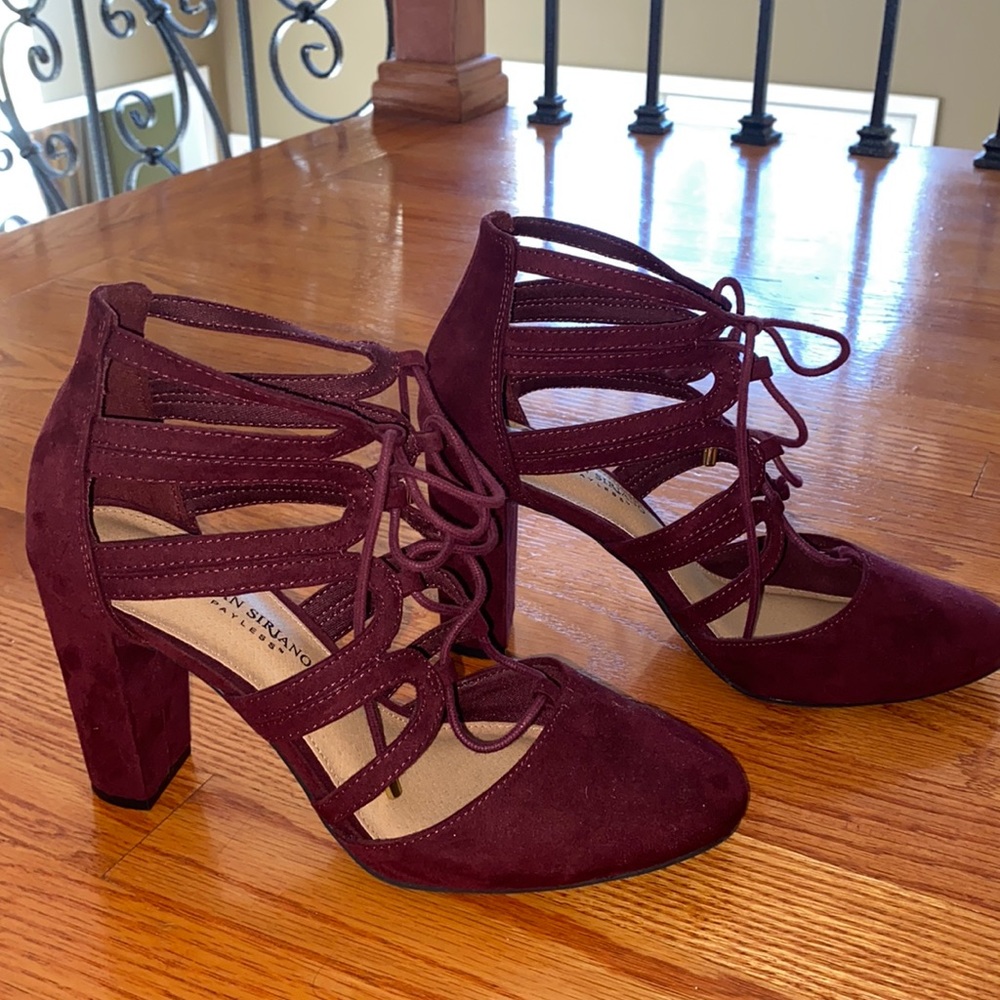 Maroon Suede Chunky Heel